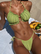 Damen Triangel-Bikini mit Rüschendetails und verstellbaren Trägern