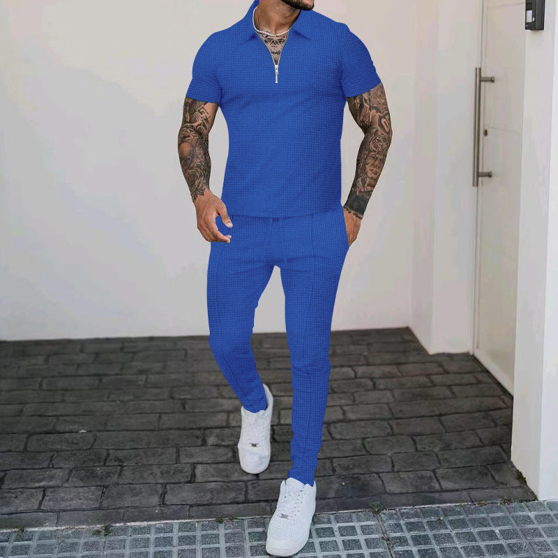 Herren Freizeit-Set mit modernem Kurzarm-Polo und eleganten Jogginghosen R&B