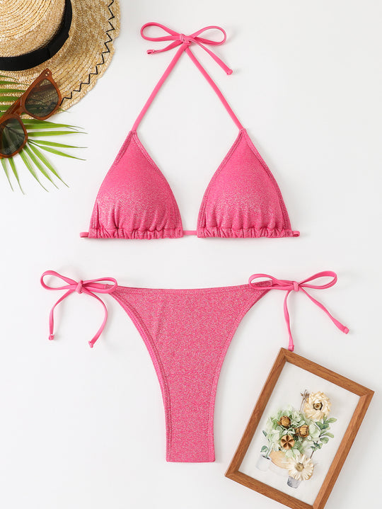 Damen Triangel-Bikini mit schimmerndem Rüschendesign R&B