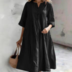Damen lässiges Leinenkleid mit praktischen Taschen und Knopfdetails