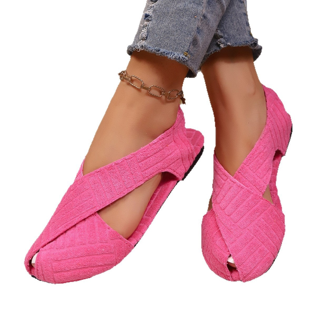 Damen Komfortable Ballerinas mit dekorativem Kreuzbanddesign R&B