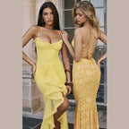 Damen Elegantes Maxikleid mit voluminösen Rüschen und figurformendem Schnitt R&B