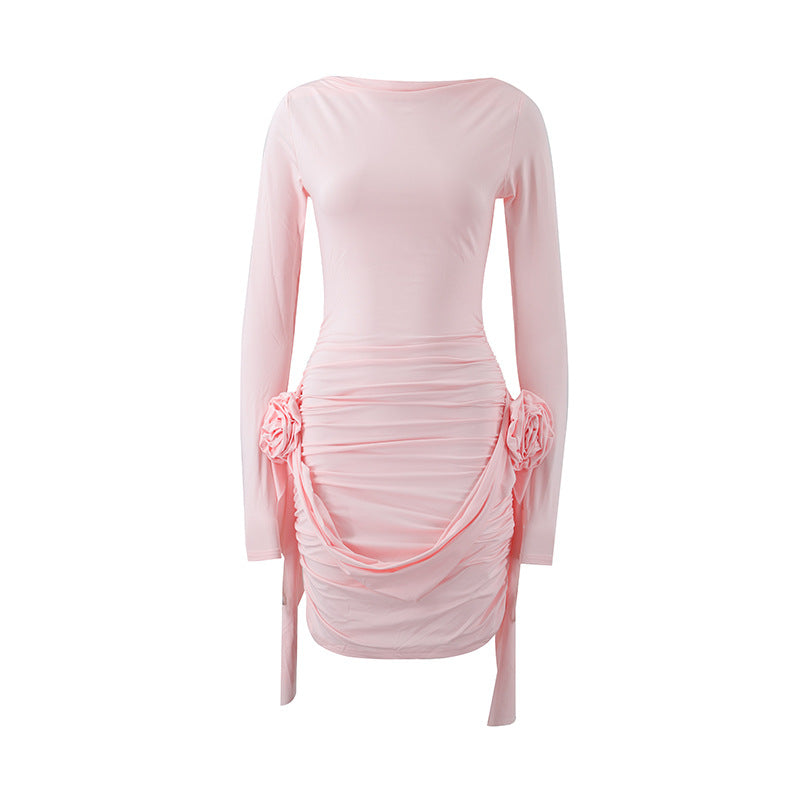 Damen figurbetontes Kleid mit Rüschendetails und langen Ärmeln R&B