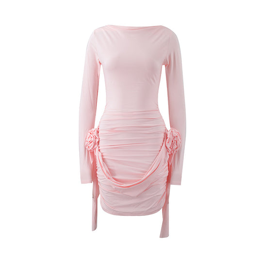 Damen figurbetontes Kleid mit Rüschendetails und langen Ärmeln R&B