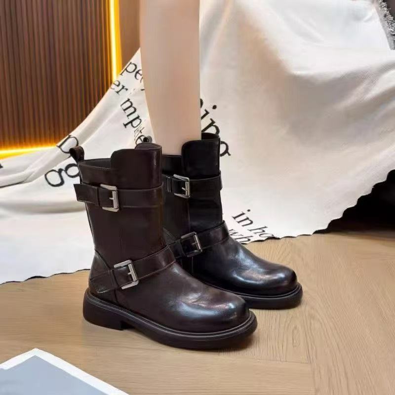 Damen Modische Stiefel mit stilvollem Schnallen-Design und robuster Sohle R&B