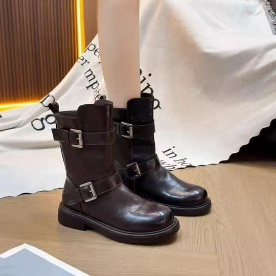 Damen Modische Stiefel mit stilvollem Schnallen-Design und robuster Sohle R&B
