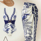 Damen Einteiliger Badeanzug mit floralem Design und elegantem Wickelrock R&B