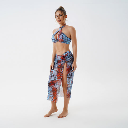 Damen Bikini-Set mit raffiniertem Wickelrock und tropischem Design R&B