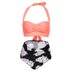 Damen Hochtaillierter Karobikini mit gerafftem Oberteil R&B