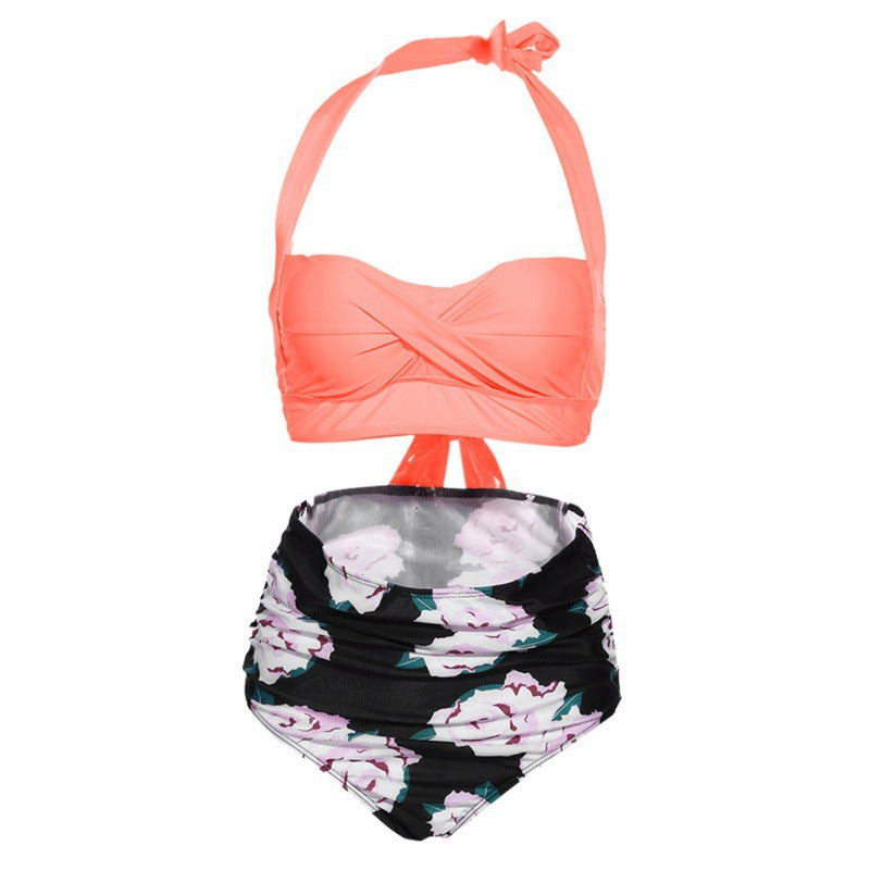 Damen Hochtaillierter Karobikini mit gerafftem Oberteil R&B