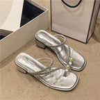 Damen Glamouröse Sandalen mit funkelnden Details und komfortablem Blockabsatz EB
