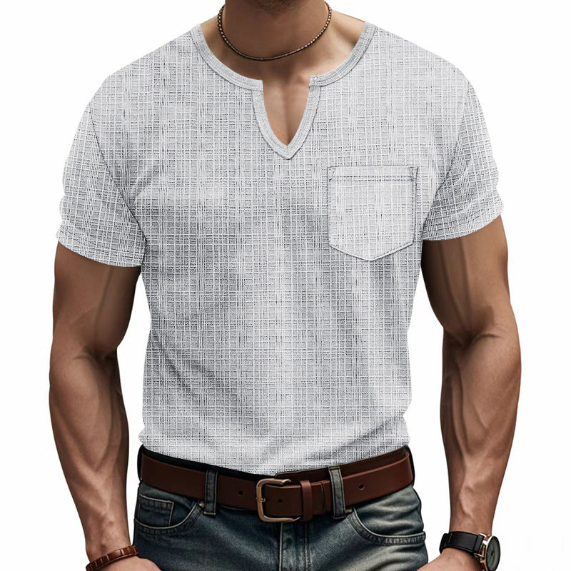 Herren Kurzarm V-Ausschnitt T-Shirt mit Brusttasche R&B