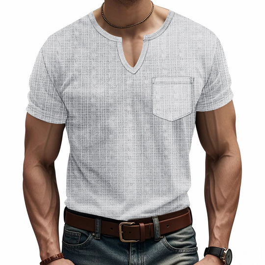 Herren Kurzarm V-Ausschnitt T-Shirt mit Brusttasche R&B