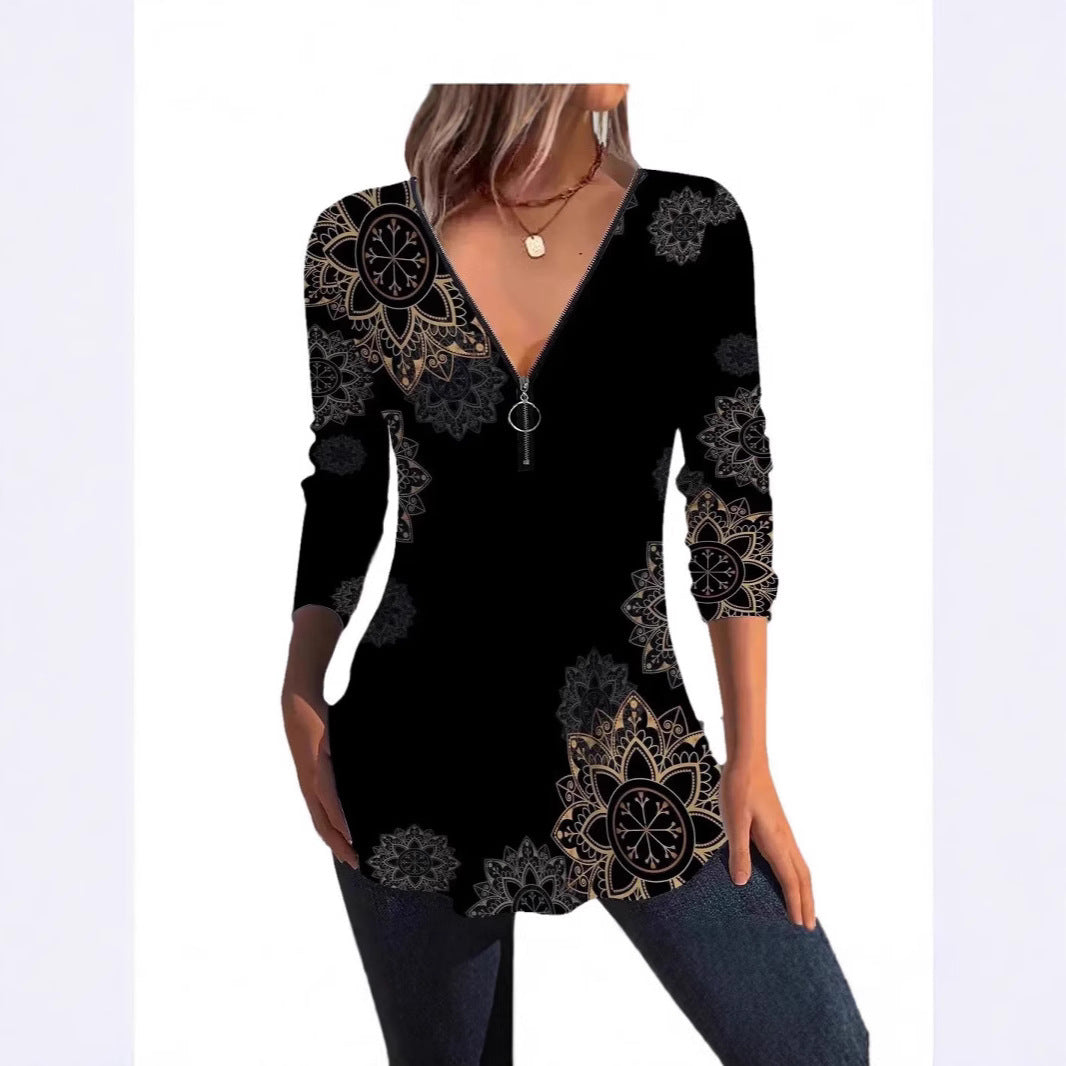 Damen Bluse mit floralen Mustern und V-Ausschnitt R&B
