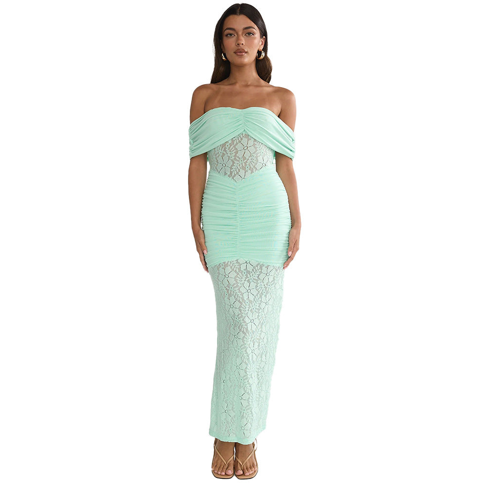 Damen Cocktailkleid mit elegantem Spitzenoberteil und fließendem Rock R&B
