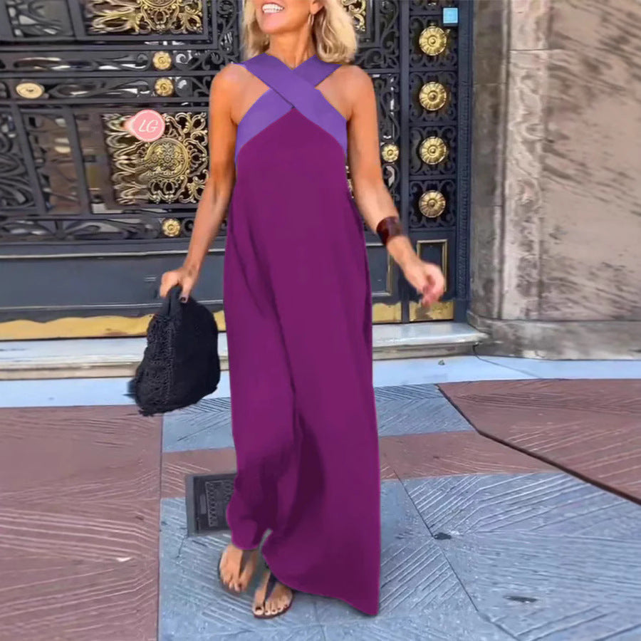Damen Langes Maxikleid mit Cross-Over-Trägern und elegantem Schnitt R&B