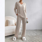 Damen Lässiges Strick-Lounge-Set aus weichem, geripptem Material R&B
