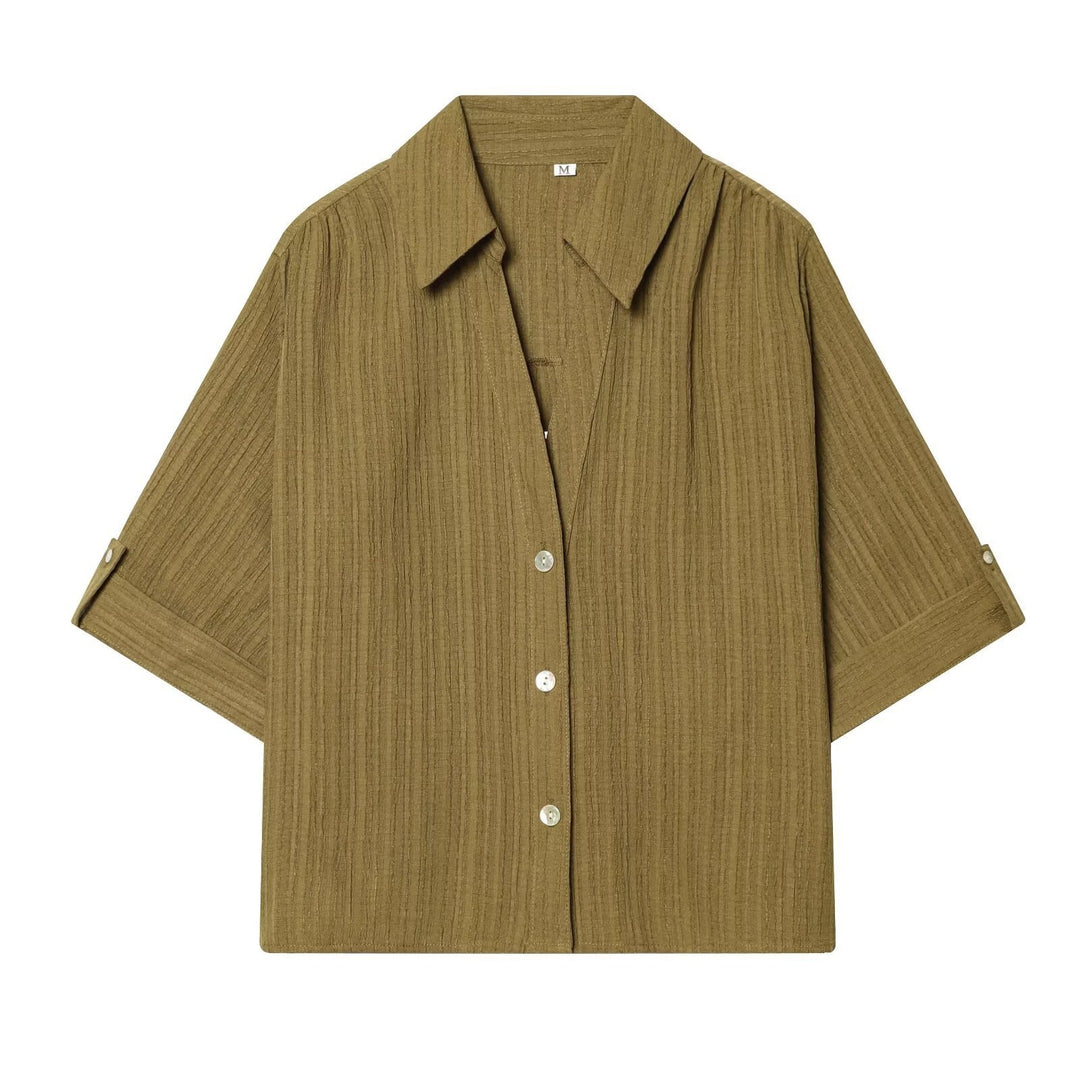 Damen lässige Bluse mit strukturiertem Gewebe und überschnittenen Schultern R&B