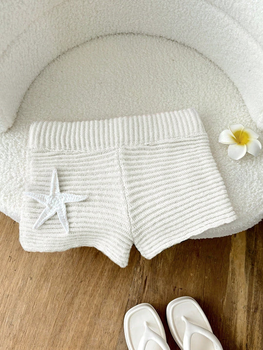 Damen kurze Strickshorts mit maritimer Applikation R&B
