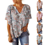 Damen luftiges V-Ausschnitt Blusenshirt mit floralem Muster R&B