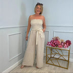 Damen Eleganter Jumpsuit mit gestreiftem Design und Gürtel R&B