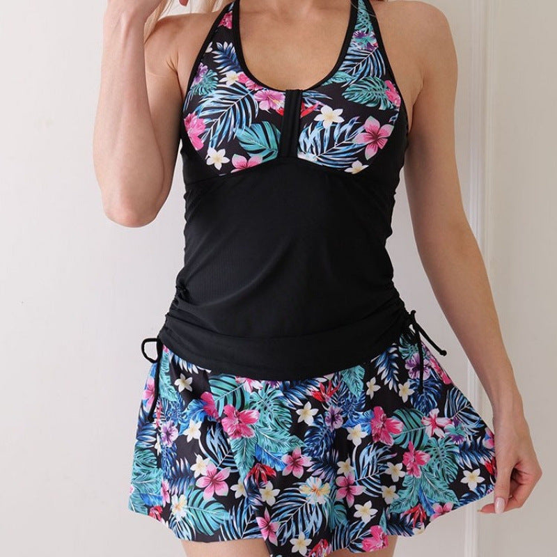 Damen Tankini mit floralem Oberteil und elegantem Rock R&B