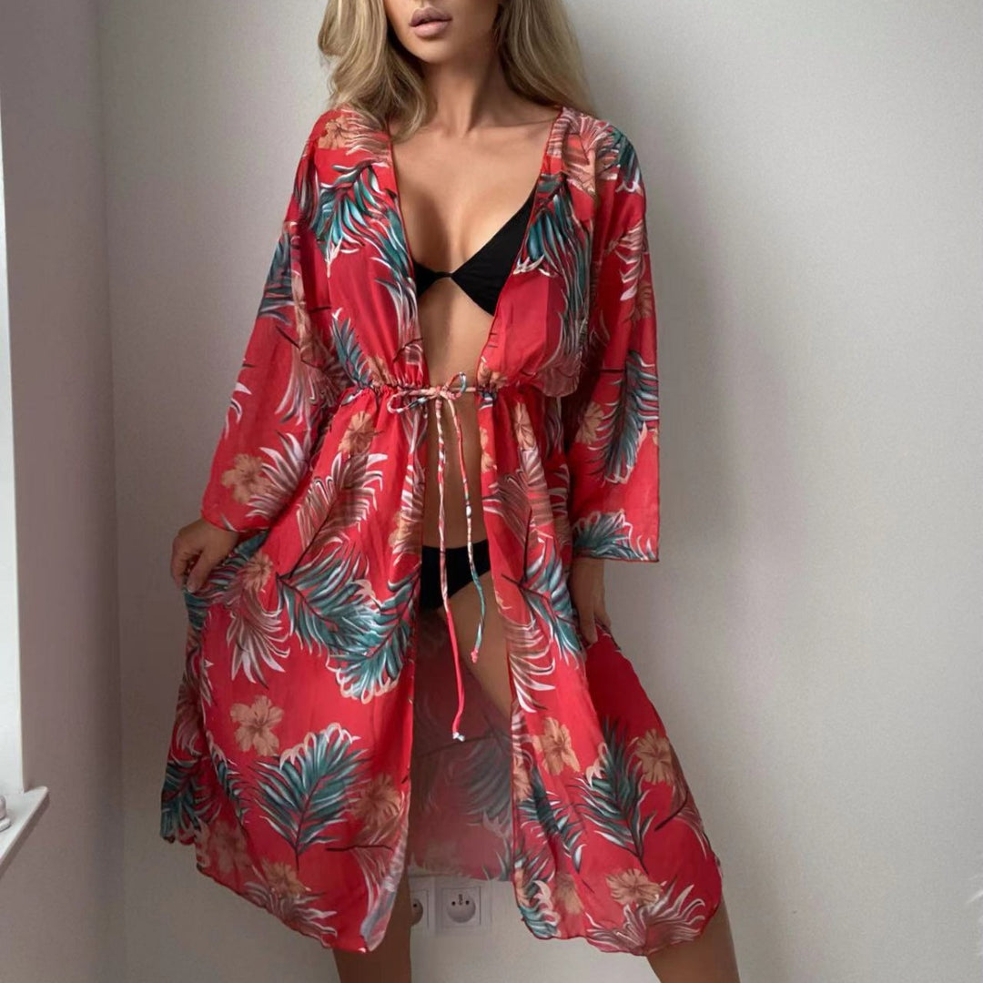 Damen luftiger Strandkimono mit floralen Motiven R&B