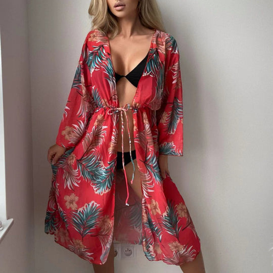 Damen luftiger Strandkimono mit floralen Motiven R&B