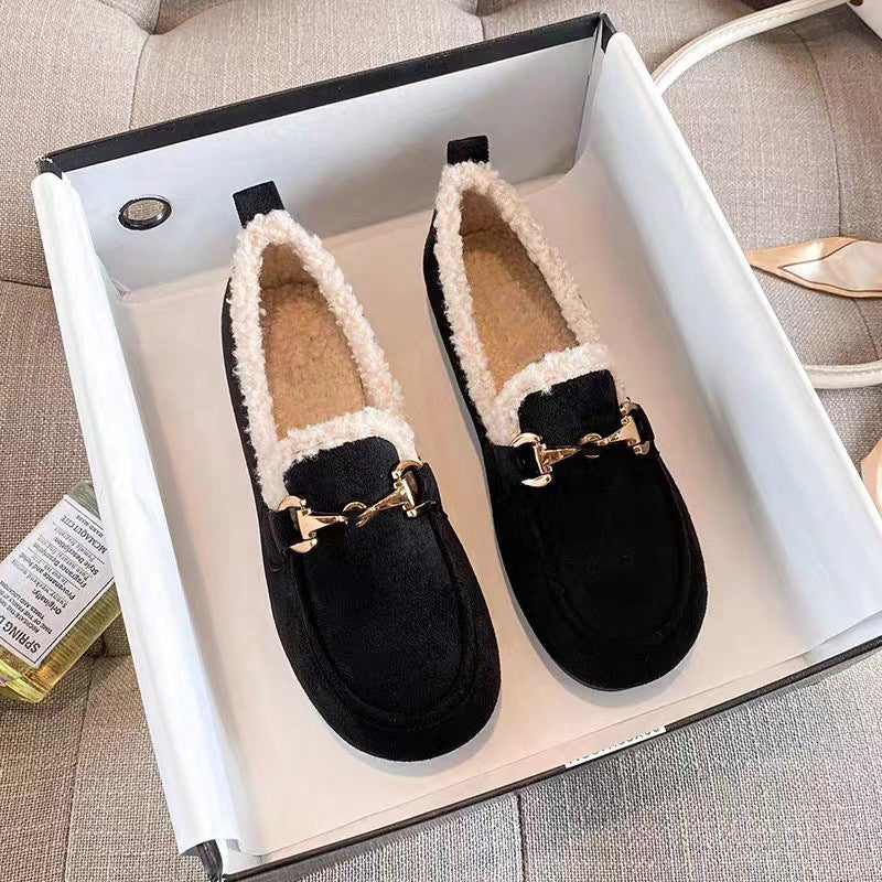 Damen Flauschige Mokassins mit elegantem Kunstfellkragen und modischen Details R&B