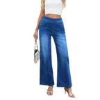 Damen Weite Jeanshose im lässigen Stil mit hohem Bund und funktionalen Taschen R&B