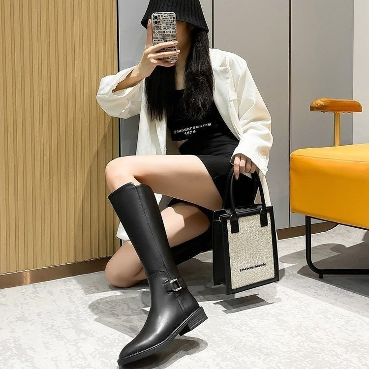 Damen klassische Stiefel mit modischen Schnallen und komfortabler Sohle R&B