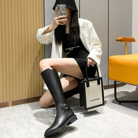 Damen klassische Stiefel mit modischen Schnallen und komfortabler Sohle R&B