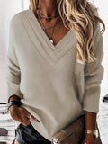 Damen Lässiges V-Ausschnitt Pullover mit eleganten Falten R&B