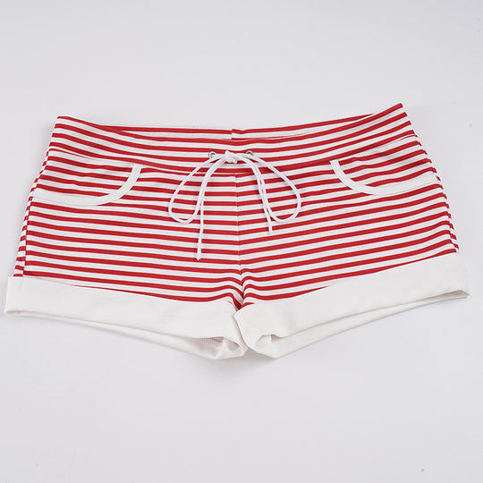 Damen Strandshorts mit modernem Streifenmuster und elastischem Bund R&B