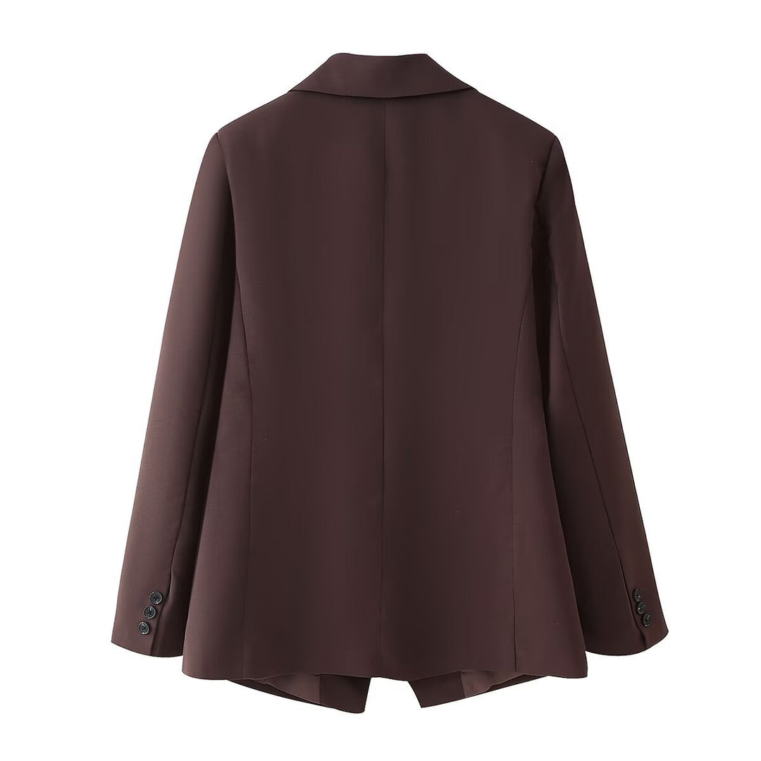 Damen elegante Oversized-Blazerjacke mit doppelter Knopfleiste und Taschen R&B