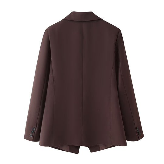 Damen elegante Oversized-Blazerjacke mit doppelter Knopfleiste und Taschen R&B
