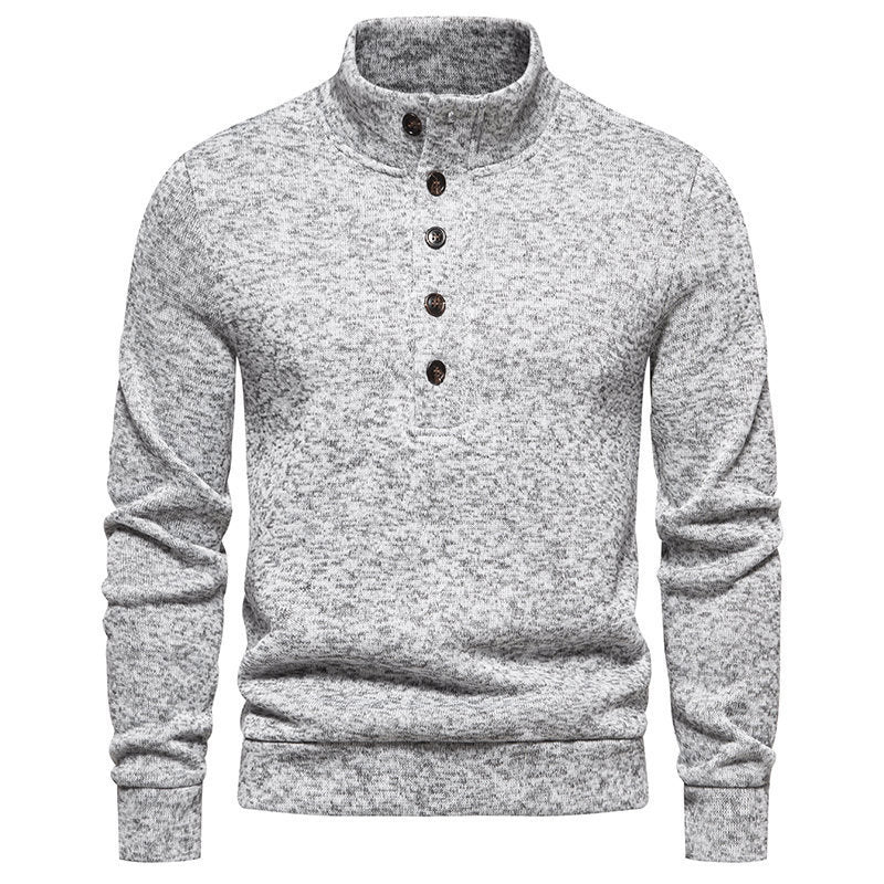 Herren gemütlicher Langarmpullover mit Knopfleiste und Stehkragen R&B