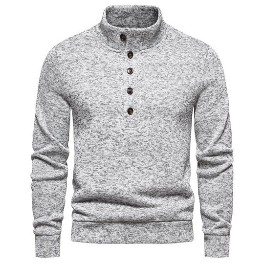 Herren gemütlicher Langarmpullover mit Knopfleiste und Stehkragen R&B