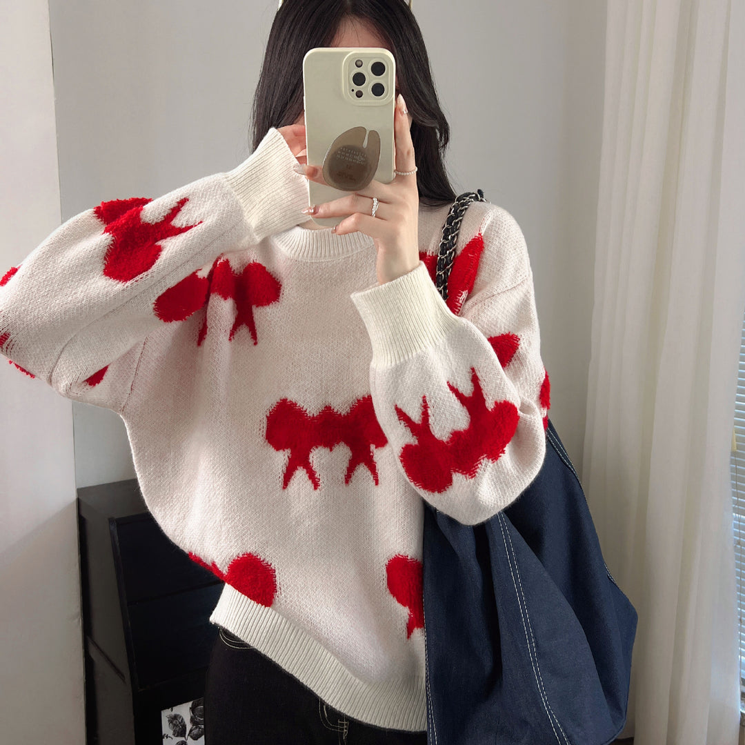 Damen Kuscheliger Strickpullover mit verspieltem Schleifenmotiv R&B