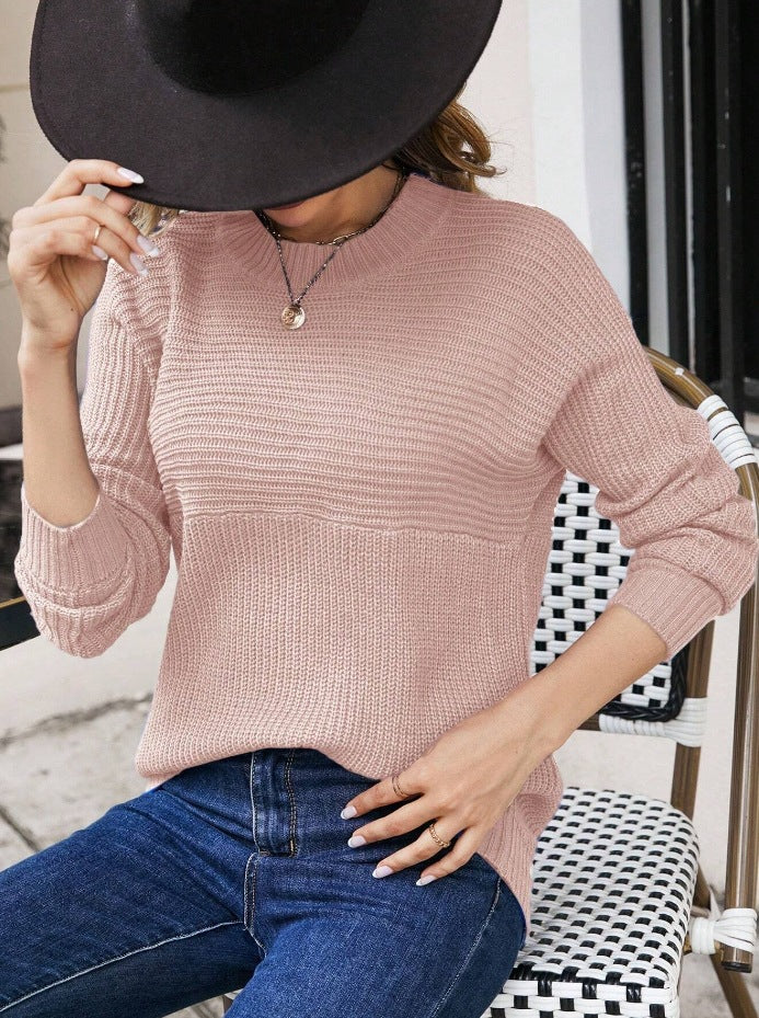Damen modischer Grobstrickpullover mit strukturiertem Muster R&B