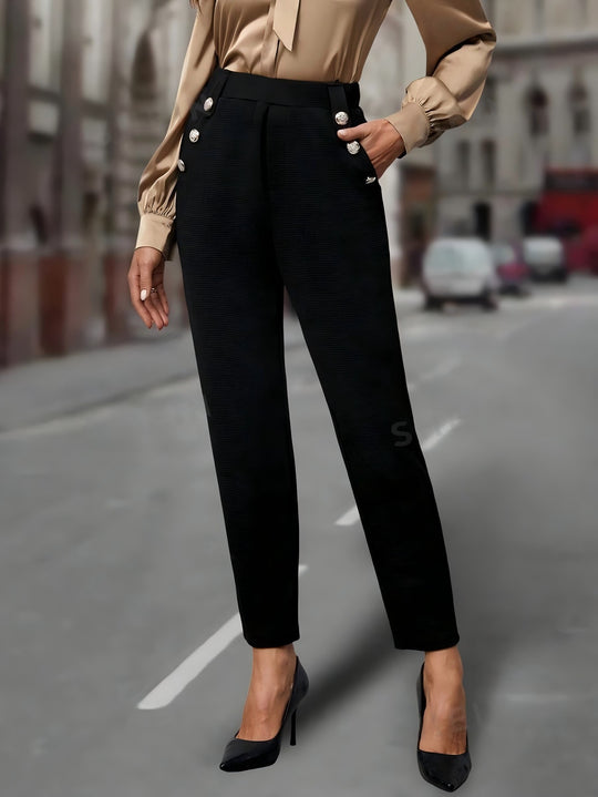 Damen elegante Anzughose mit doppeltem Knopfverschluss und schmalem Bein R&B