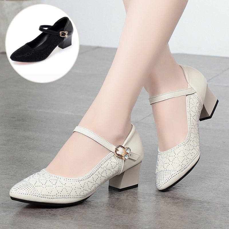 Damen Elegante Mary Jane Pumps mit funkelndem Strassbesatz und komfortablem Blockabsatz R&B