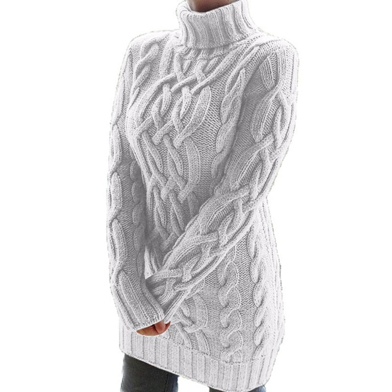 R&B | Kabelstrick Rollkragenpullover Lässiger Schnitt Tunika-Länge Pullover