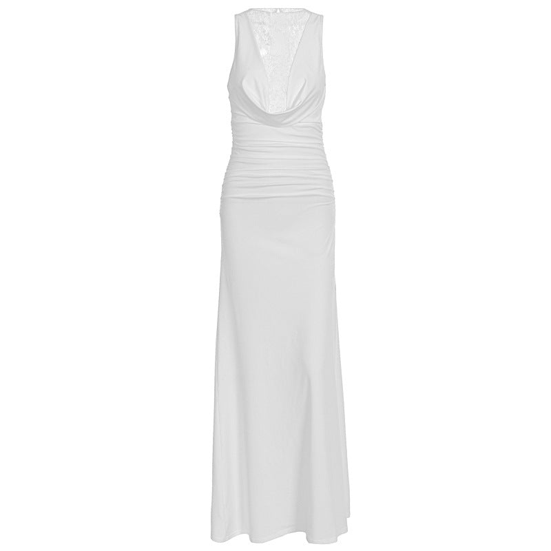 Damen Elegantes Maxikleid mit elegantem Neckholder-Design und raffinierter Spitzenlage R&B