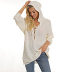 Damen lässiger Strickpullover mit einzigartigem Schnürdesign und lockerer Passform R&B