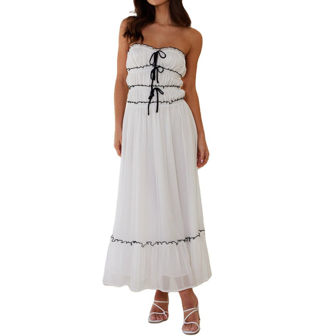 Damen Maxikleid mit dekorativen Rüschendetails und verstellbarem Bindegürtel R&B