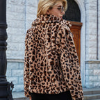 Damen Kuschelige Leopardenmuster-Jacke mit elegantem Kragen und weichem Innenfutter R&B
