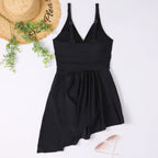 Damen eleganter Einteiler Badeanzug mit asymmetrischem Rock und verstellbaren Trägern R&B
