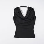 Damen elegantes Cowl Neck Tanktop mit feinen Perlenverzierungen R&B