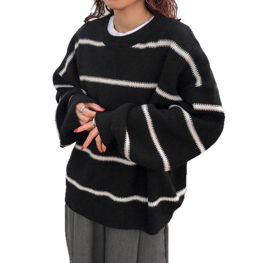 Damen Oversized Strickpullover mit trendigem Streifenmuster und lässiger Passform R&B